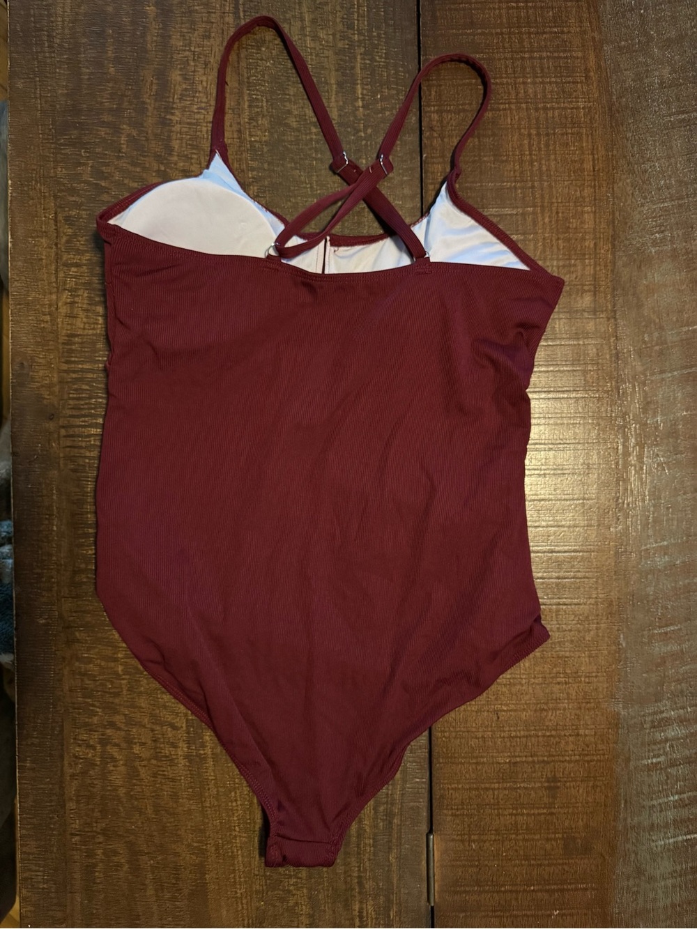 Maternity Ribbed One-Piece Swimsuit in Burgundy - Picture 4 of 5